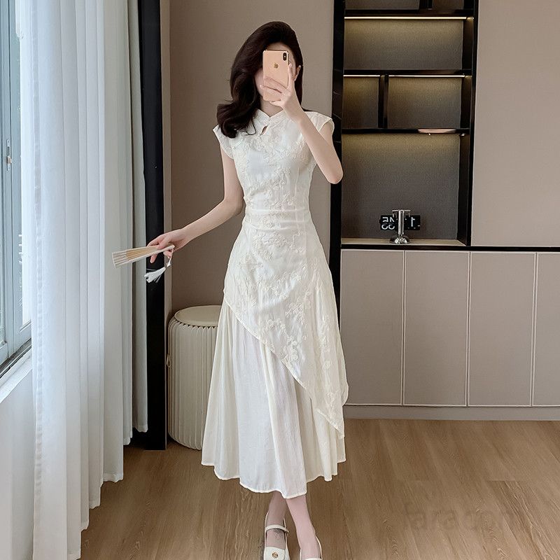 여름 문예 스타일 중국풍 롱원피스 여성 자수 포인트 시원한 착용감 데일리룩 바캉스룩 휴양지룩 추천 패션 - 상세 이미지 2