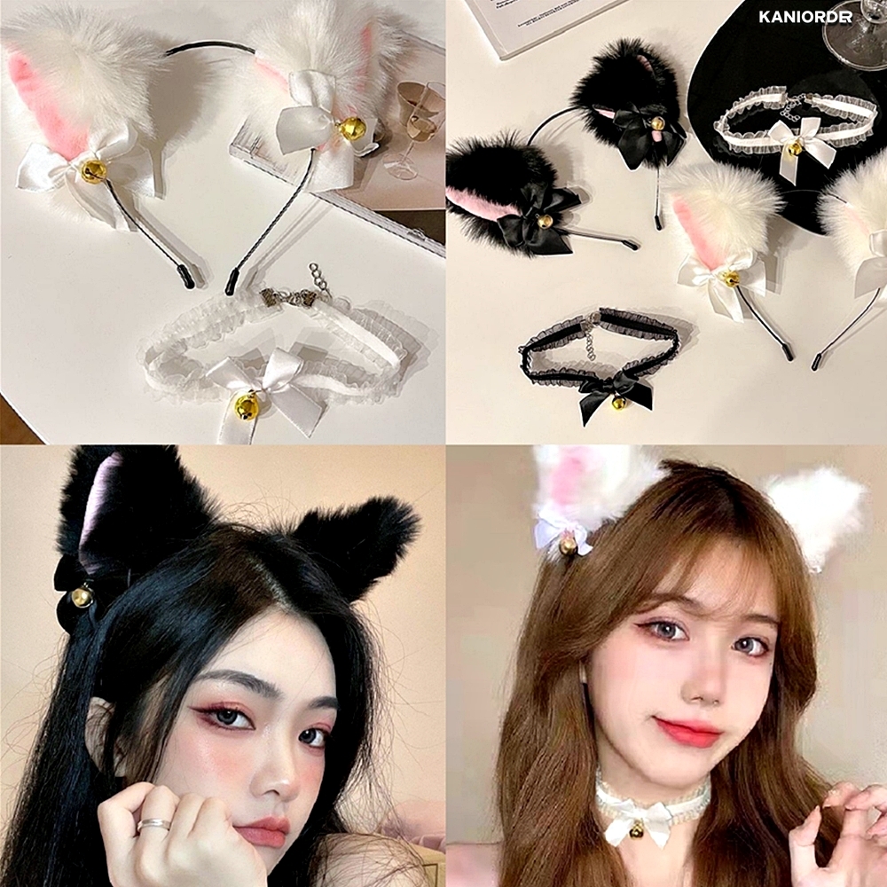 할로윈데이 코스튬 고양이 귀 머리띠 초커 세트 의상 분장 장식 여자 성인 코스프레 - 상품 이미지