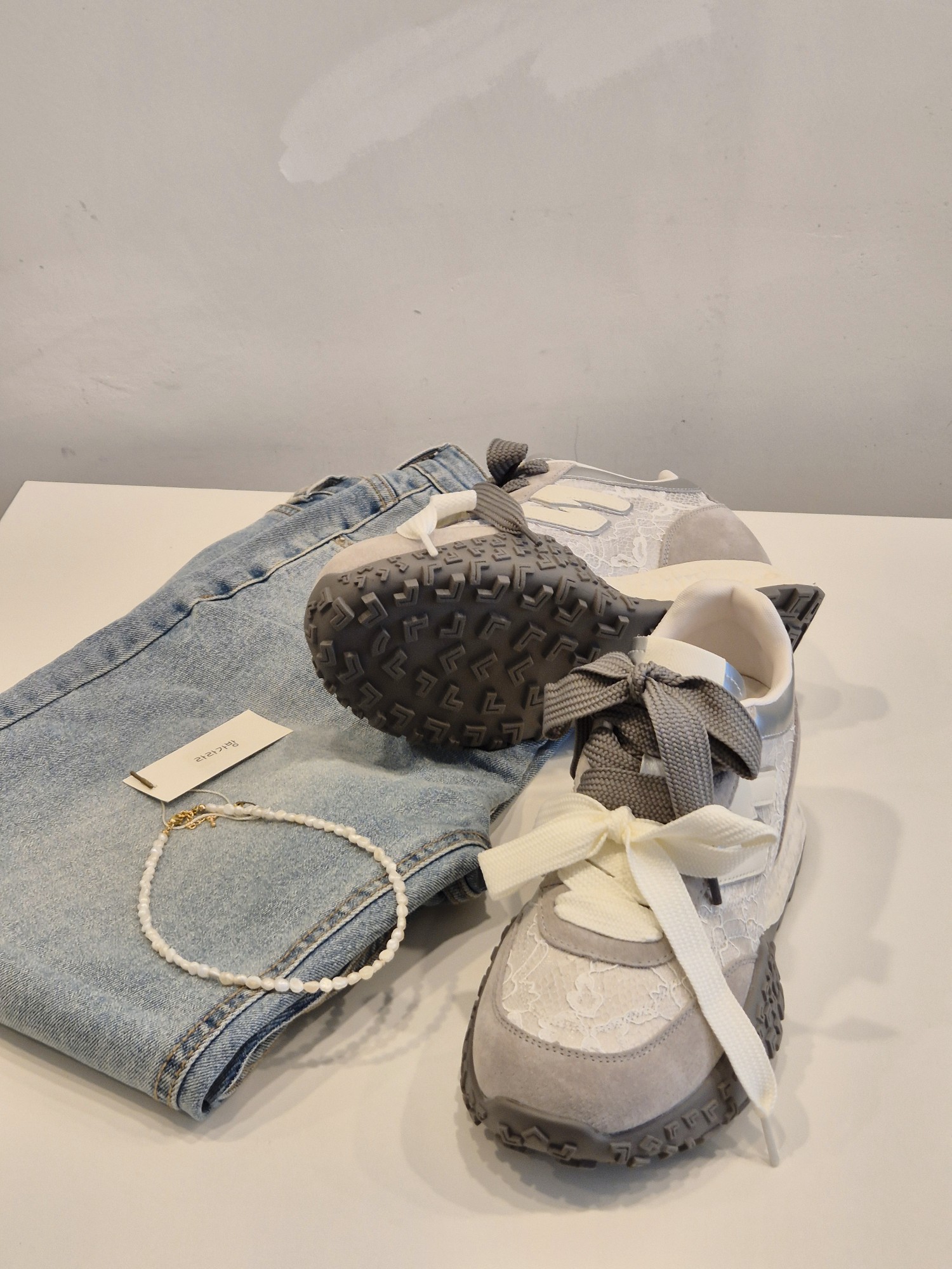 키높이 그레이 가죽 여성 스니커즈 6cm 이미지 6