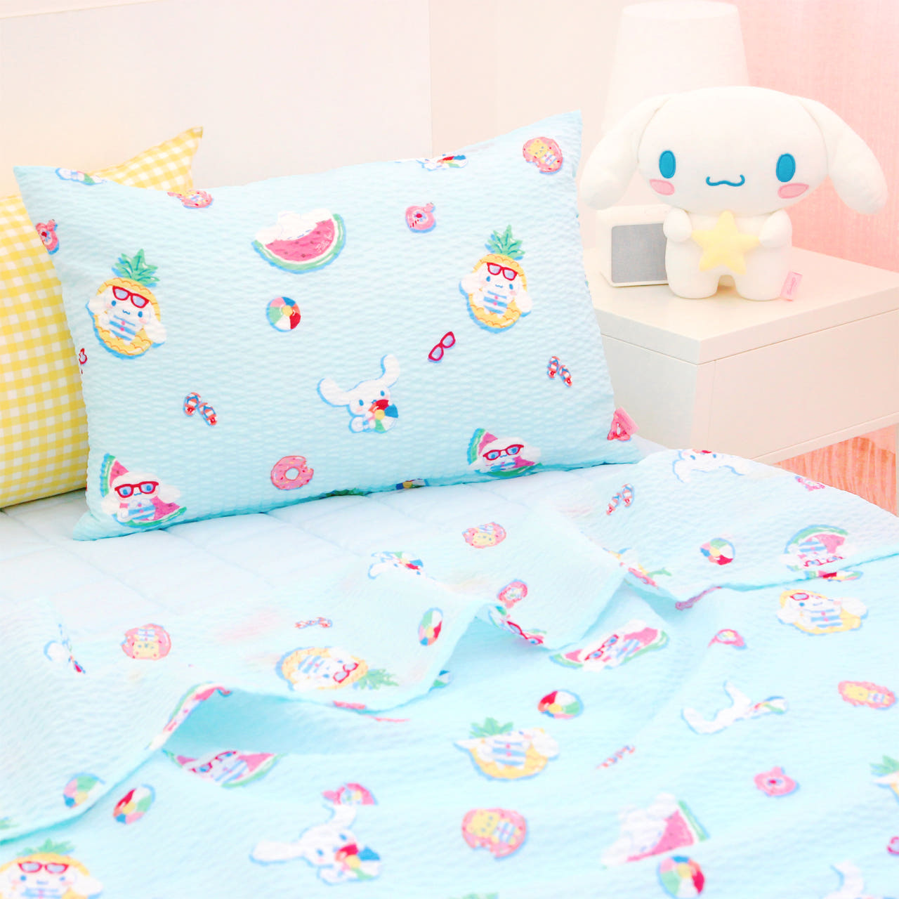 산리오 시나모롤 시어서커 홑이불 베개커버 세트 스위밍