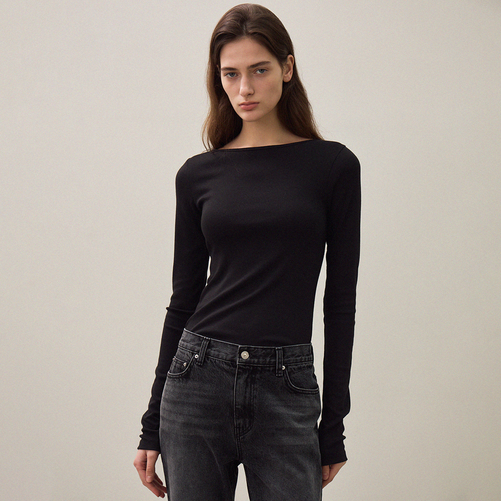 essential boat neck top (black) - 상품 이미지