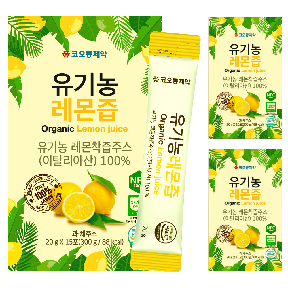 코오롱제약 유기농 레몬즙 스틱 레몬수 원액 15포, 3개 - 상품 이미지