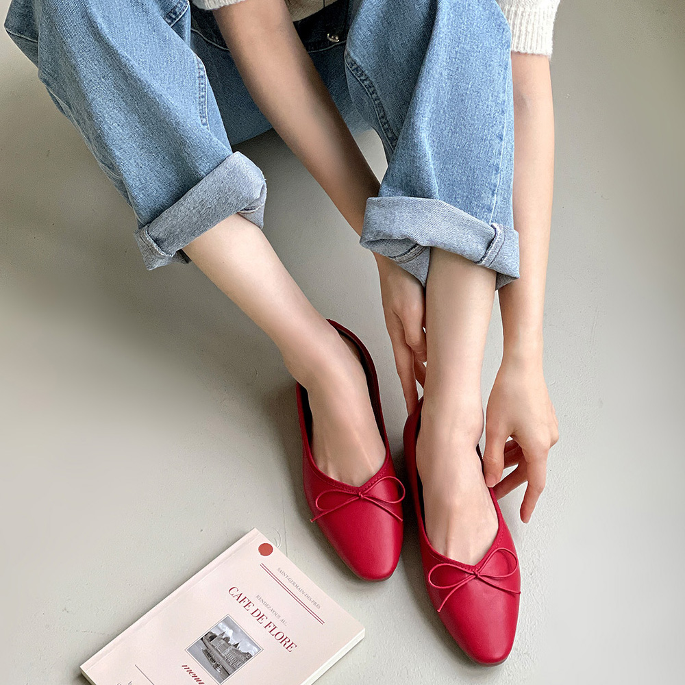 플라틴베이지 리본 플랫 키높이 발편한 말랑 쿠션 플랫슈즈 단화 속굽3.5CM - 상세 이미지 5
