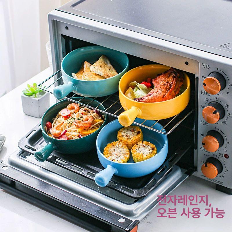 손잡이 달린 도자기 그릇 라자냐 오븐용 주방 접시 오븐 전자레인지  앞접시 나눔접시 핑크 - 상세 이미지 4