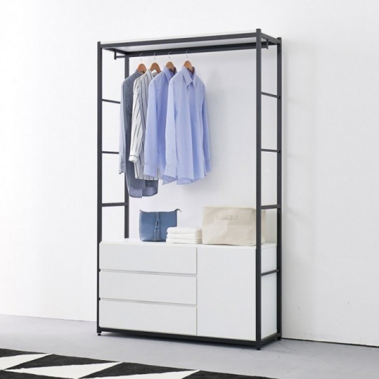 가구산책 화이트 4125 3단서랍 수납 철제선반 행거시스템장 RV978