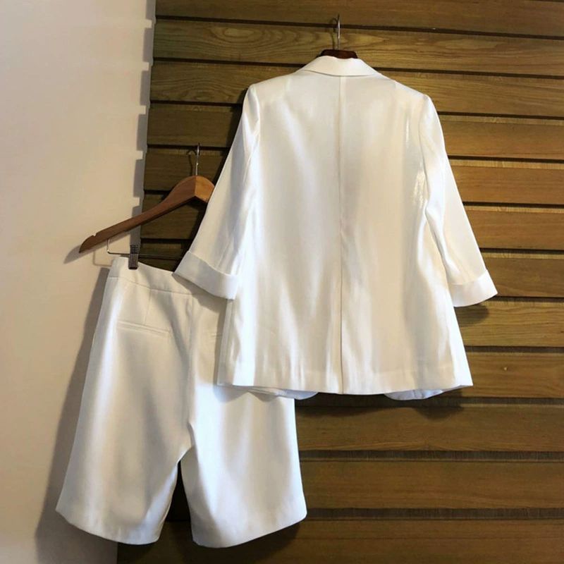 여름 정장 세미 셋업 화이트 베이지 캐주얼 여성 반바지 사무실룩 워킹걸 우먼 화이트 S - 상세 이미지 2