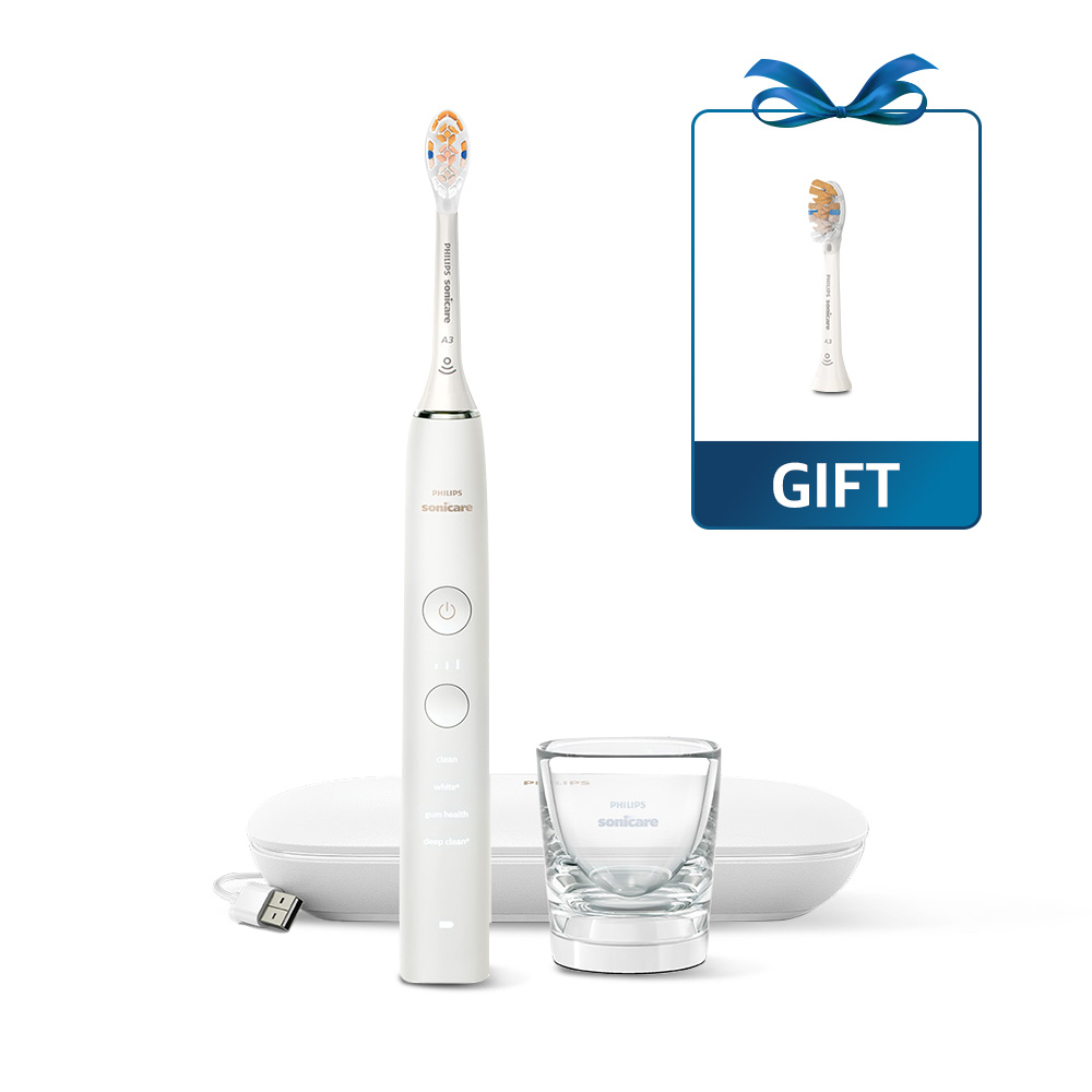 필립스 소닉케어 전동칫솔 다이아몬드클린 9000 화이트 HX9914/77+올인원 칫솔모 1P