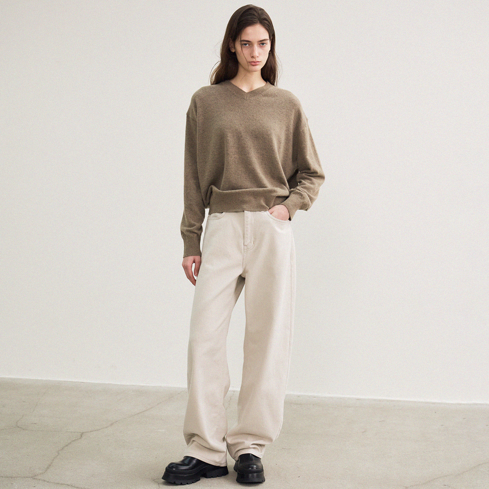 essential v-neck pullover (camel) - 메인 이미지