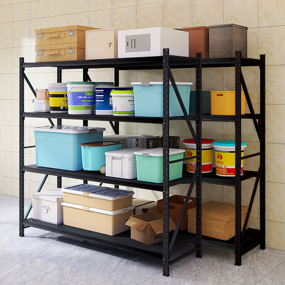 코어 중량랙 산업용 철제선반 무볼트 조립식 앵글 창고 15006001500 4단 블랙