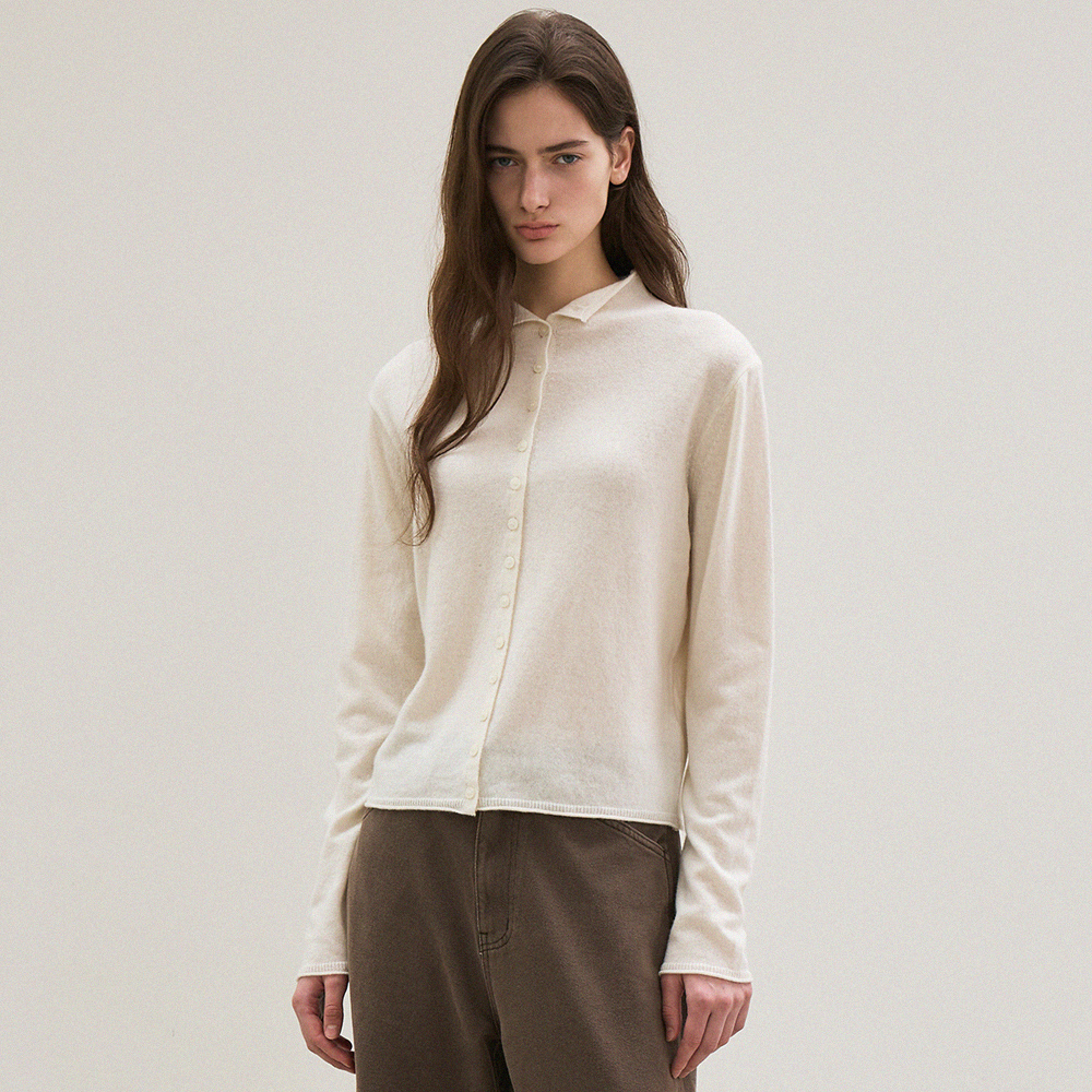 high-neck button-up knit cardigan (ivory) - 메인 이미지
