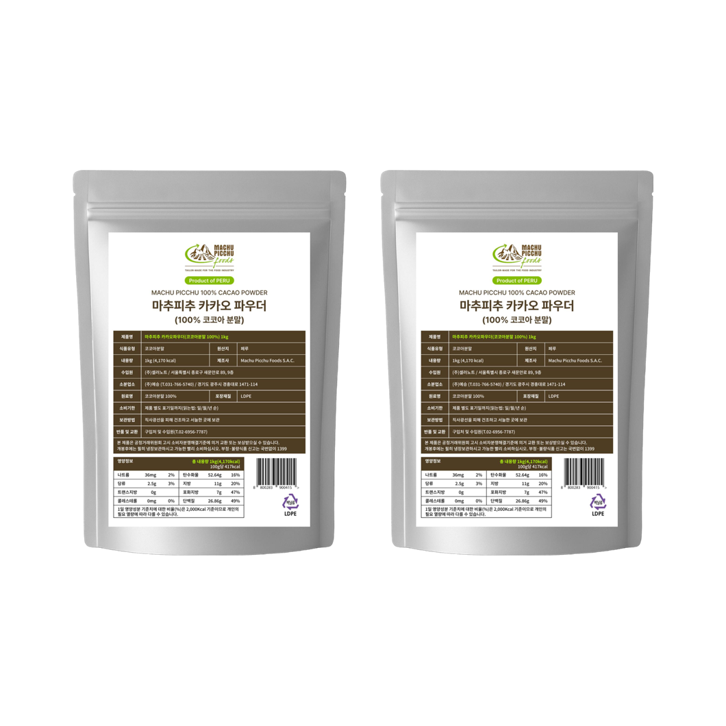 마추피추 페루산 100% 무가당 내츄럴 카카오 파우더 1kg, 2개 - 상품 이미지