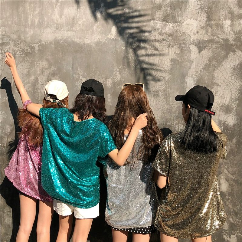 스팽글 댄스복 여성 반짝이 자켓 힙합 공연 여성사교댄스복 실버 S - 상세 이미지 2