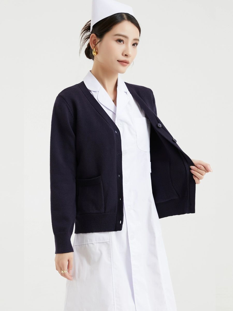 병원 간호복 가디건 간호사 물리치료사 임부복 브이넥 카디건 겉옷 간호조무사 실내용 네이비블루 포켓형 여성용 S - 상세 이미지 5