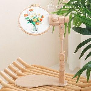 프랑스자수 원목 자수틀 좌식 수틀 십자수 회전 높이조절 자수프레임 - 메인 이미지