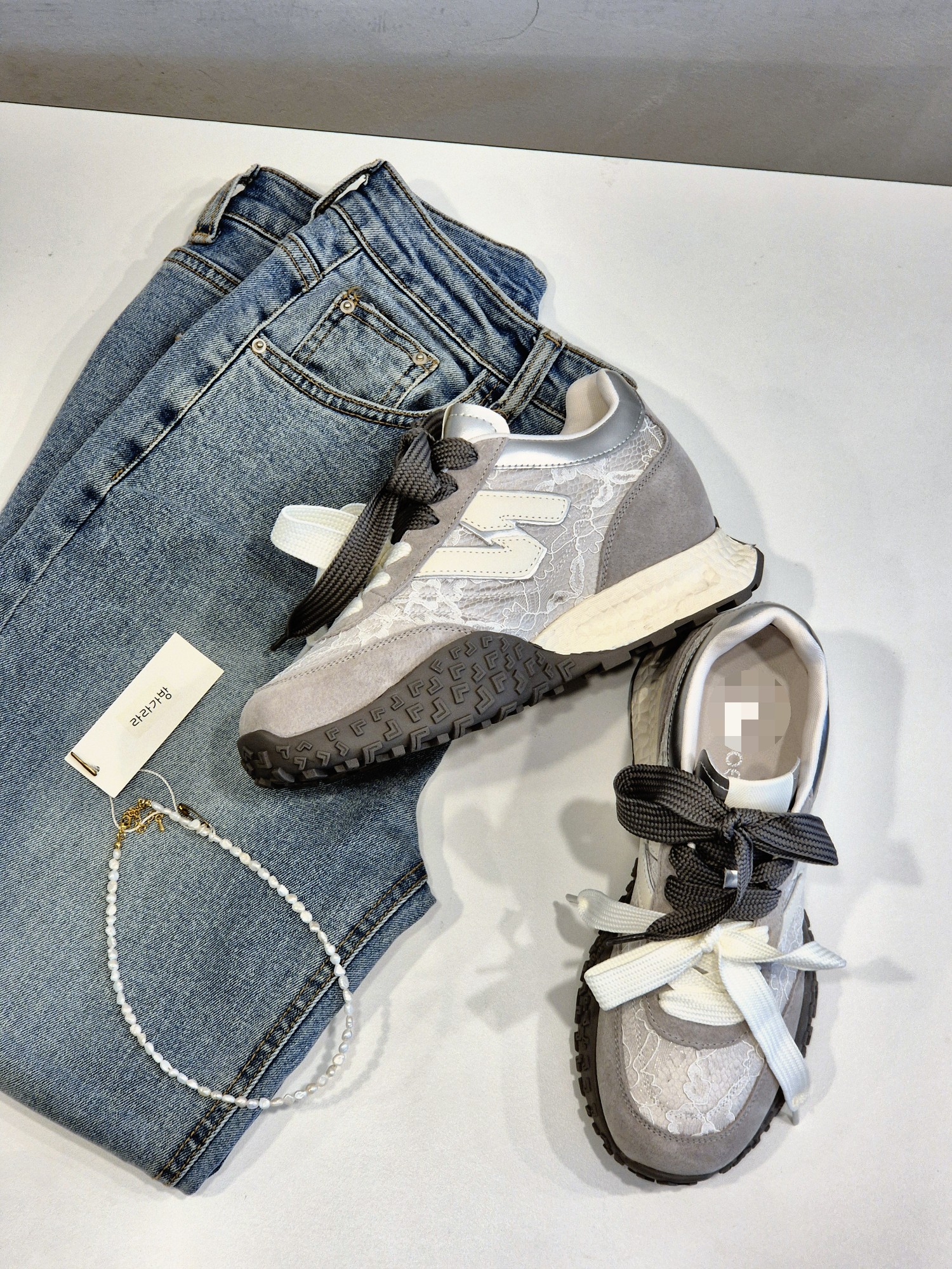 키높이 그레이 가죽 여성 스니커즈 6cm