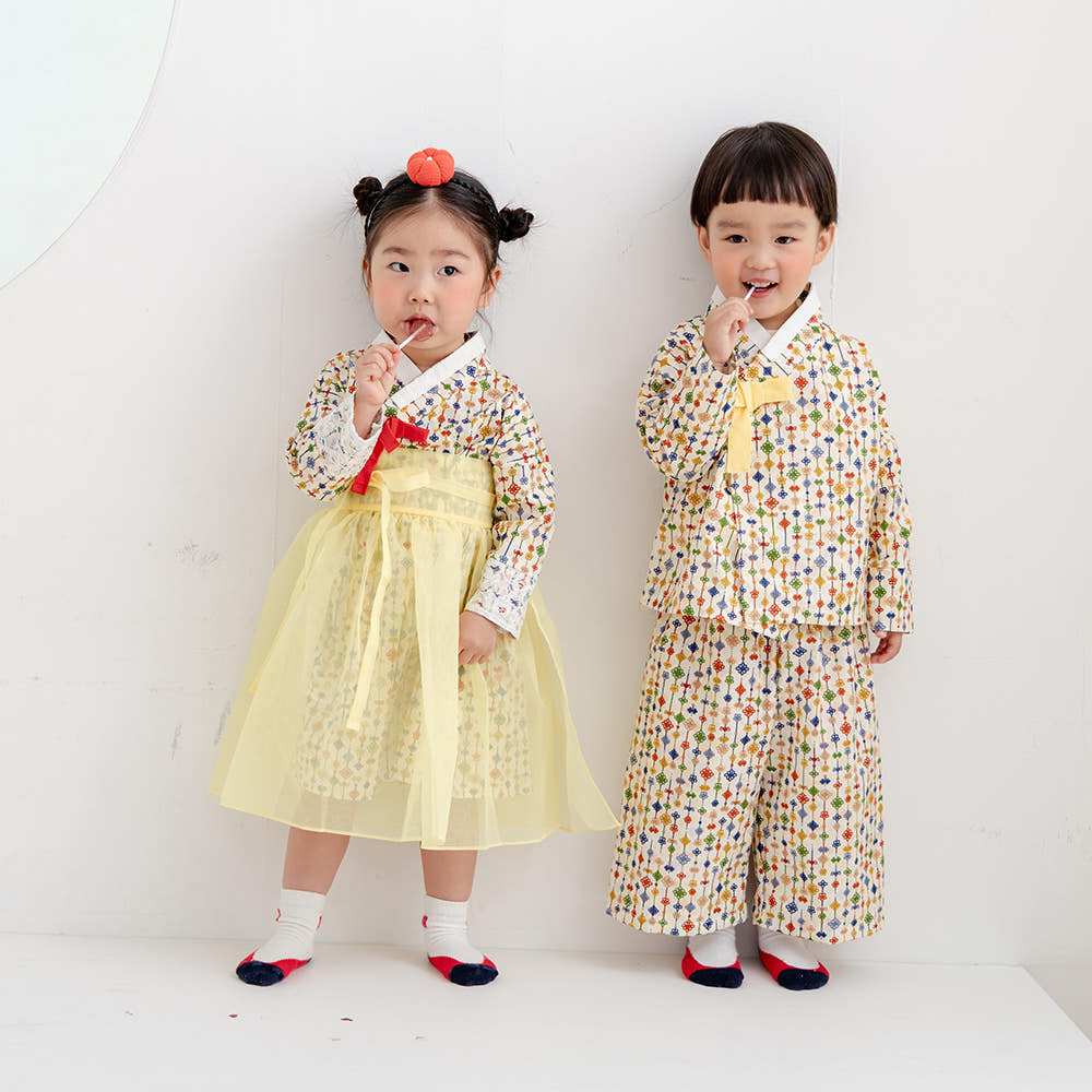 더수 전통무늬 생활한복 매듭 아이보리