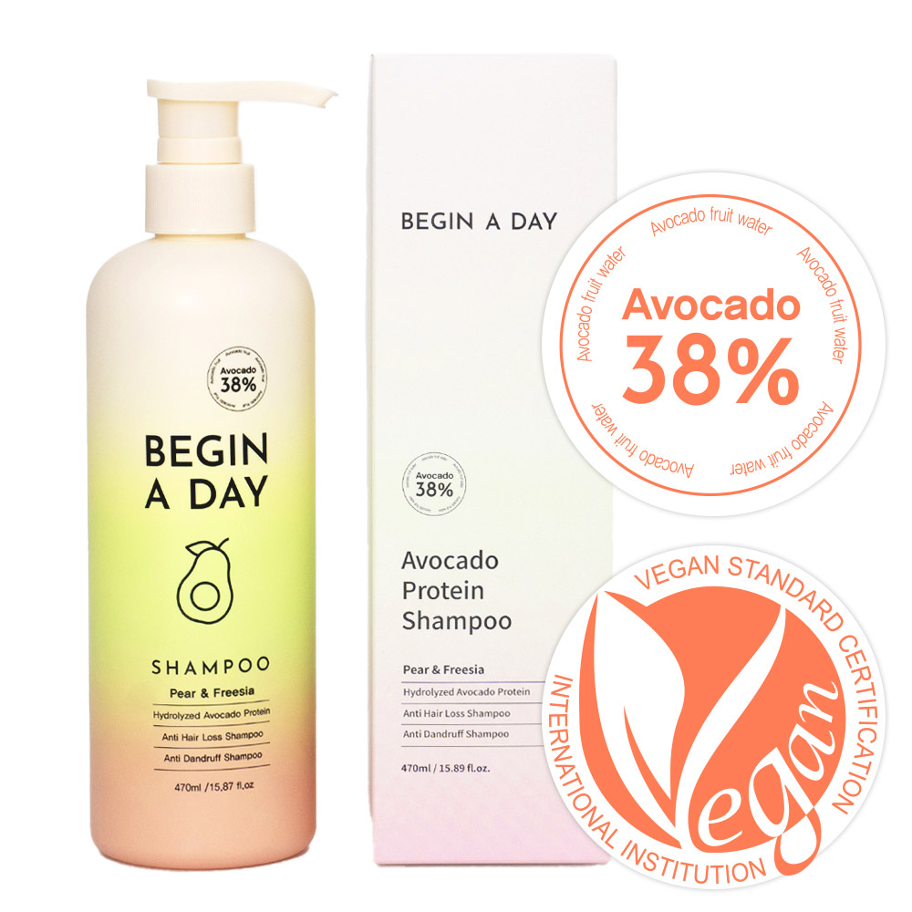 비긴어데이 아보카도 단백질 탈모 약산성 비건 두피 손상모 비듬 샴푸 470ml