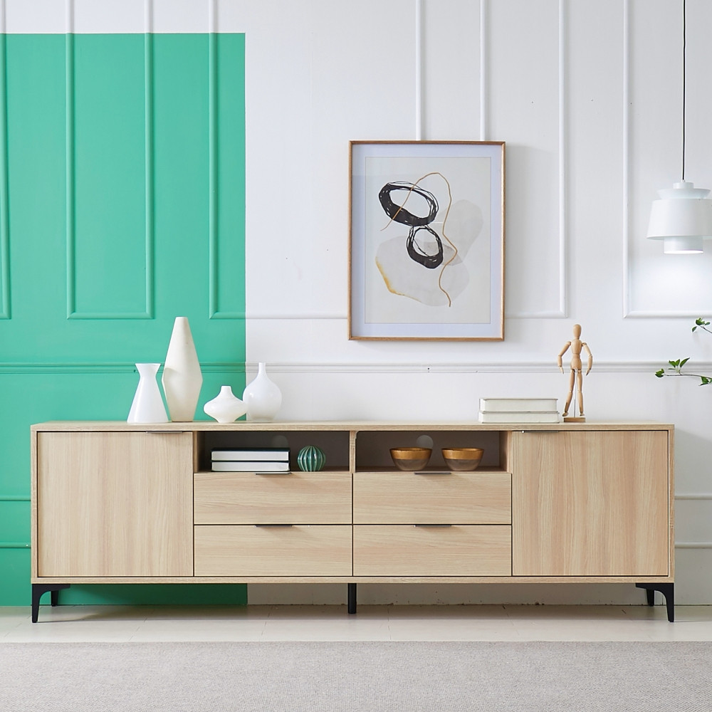 포니 85인치 75인치 높은거실장 티비다이서랍장 av장 2100x400x646, 애쉬