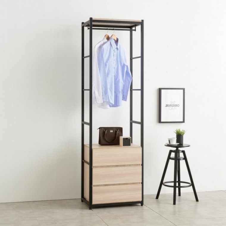 가구산책 네츄럴 4605 3단서랍 수납 철제선반 행거시스템장 RV928