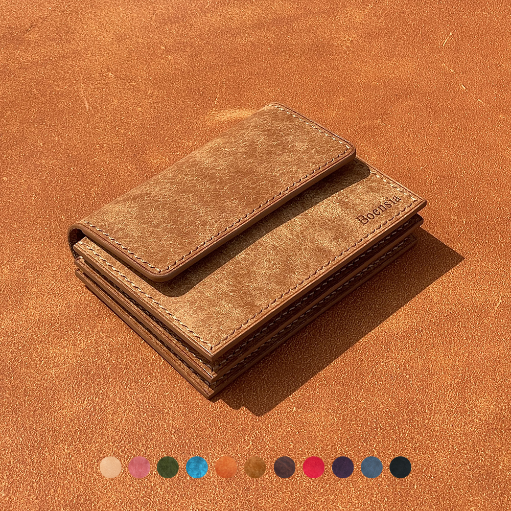 핸드메이드 아코디언 카드지갑 이태리 푸에블로 가죽 손바느질 수제 이니셜 11color