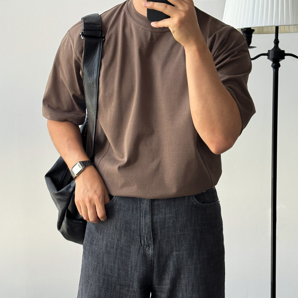 두꺼운반팔 오버핏반팔티 흰색면티 - 상세 이미지 3