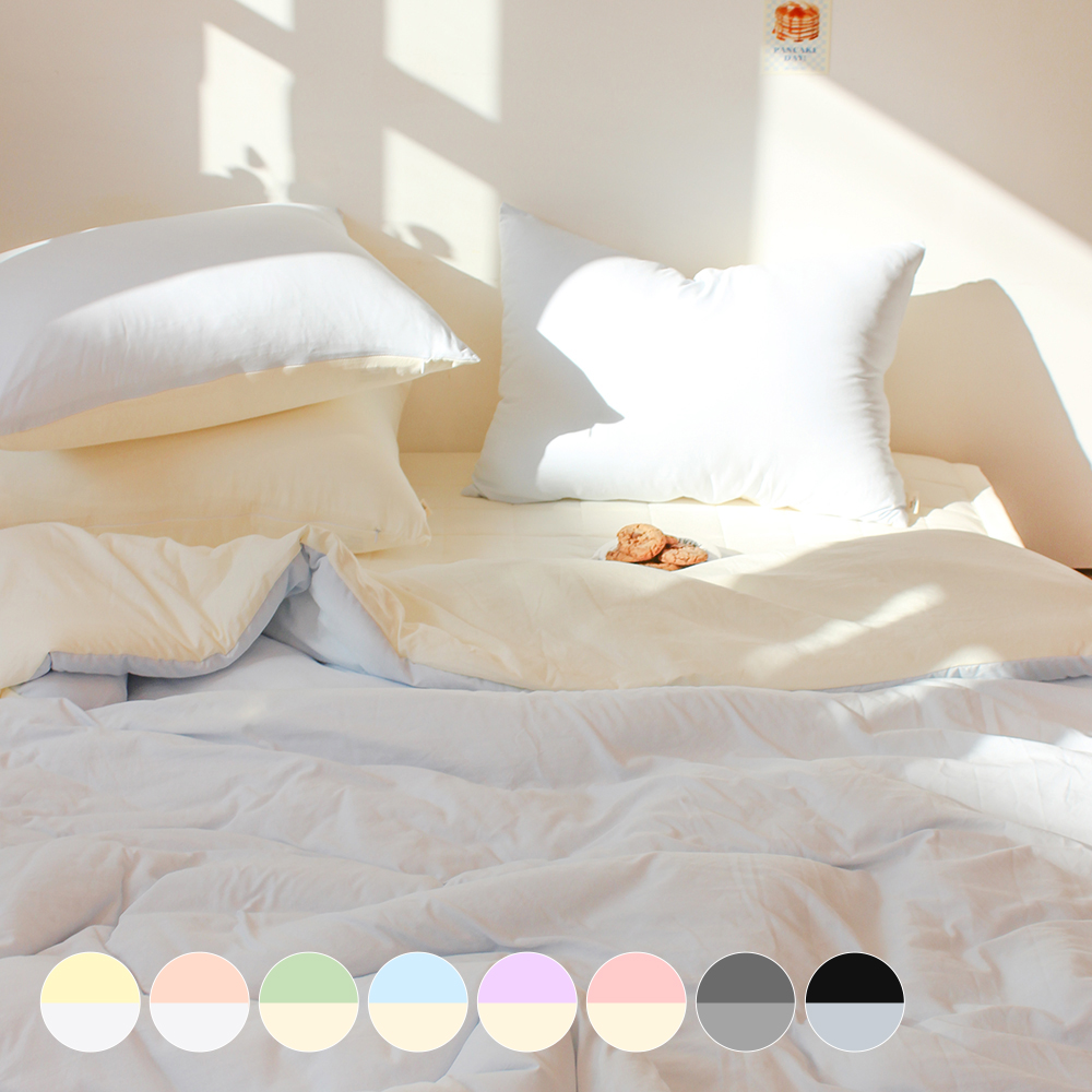 부드러운 디어마이 리버서블 워싱 옥수수솜 무봉제 차렵이불 글램 블루, Q(퀸)