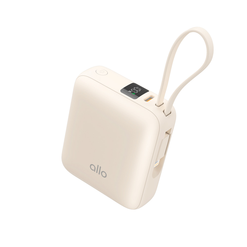 알로코리아 20W 포켓 미니 고속충전 C타입 8핀 보조배터리 10000mAh, 크림아이보리