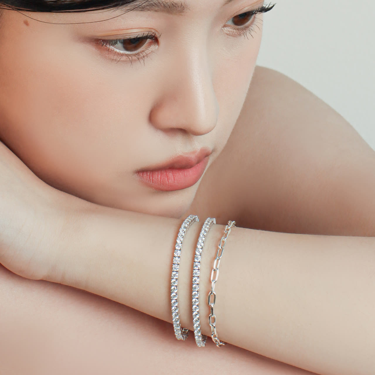 실버 모이사나이트 테니스팔찌 3mm 1부 - 메인 이미지