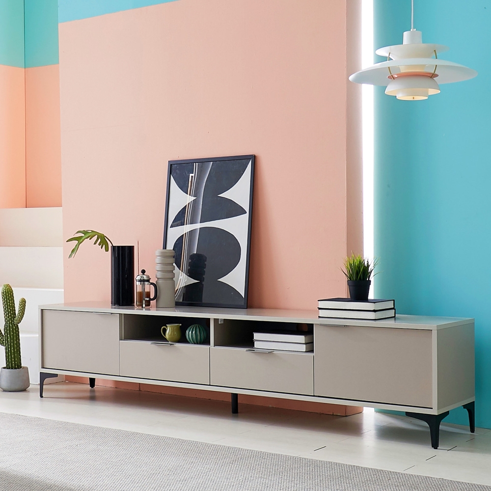 포니 tv다이서랍장 안방 낮은 거실장 tv장 2100x400x466, 그레이