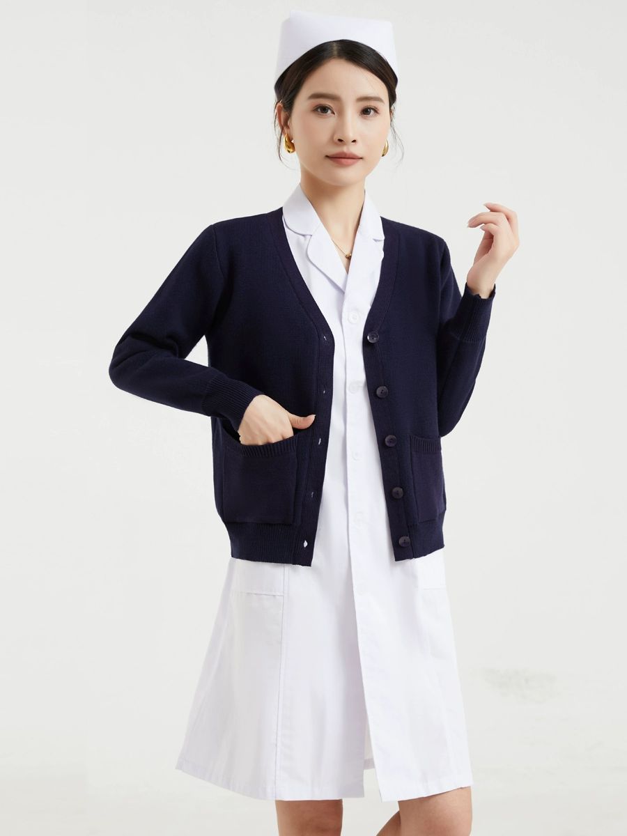 병원 간호복 가디건 간호사 물리치료사 임부복 브이넥 카디건 겉옷 간호조무사 실내용 네이비블루 포켓형 여성용 S - 상세 이미지 4