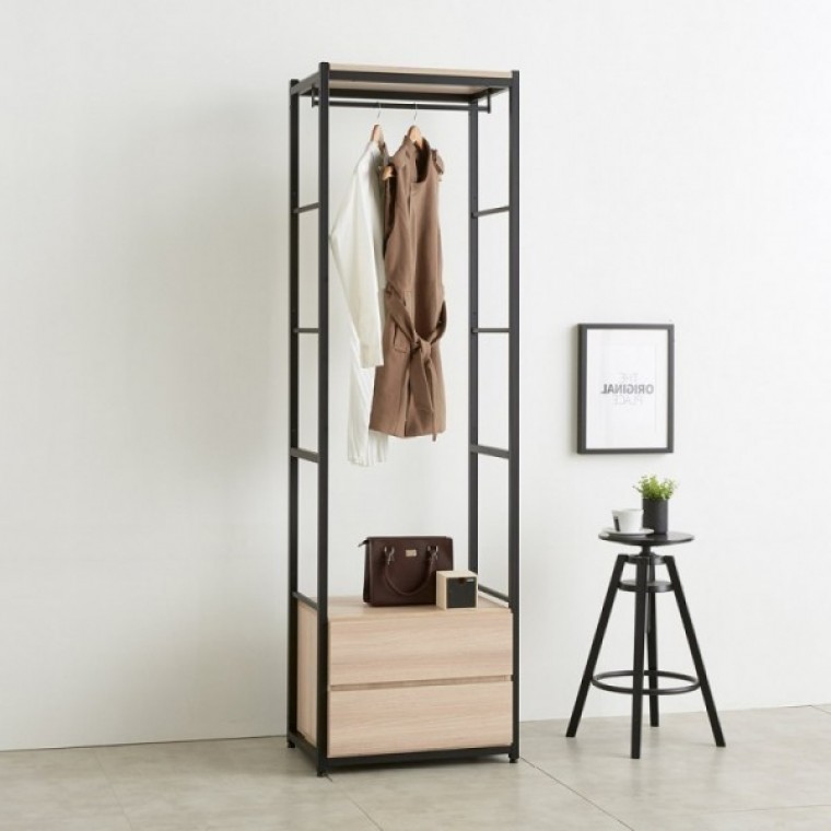 가구산책 네츄럴 4604 2단서랍 수납 철제선반 행거시스템장 RV924