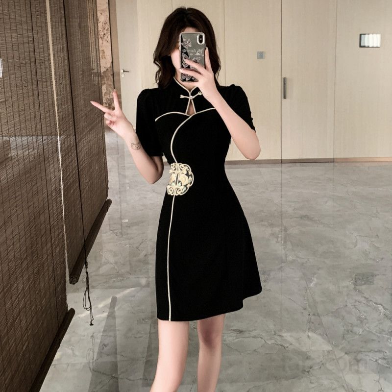 여성 중국 개량형 치파오 슬리밍 드레스 여름 파티룩 전통 스타일 시원한 착용감 코스프레 의상 매력적인 디자인 셀프촬영용 - 상세 이미지 3