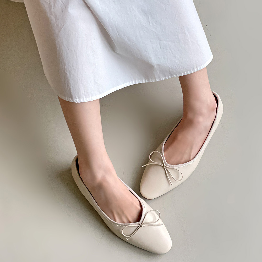 플라틴베이지 리본 플랫 키높이 발편한 말랑 쿠션 플랫슈즈 단화 속굽3.5CM - 상세 이미지 4