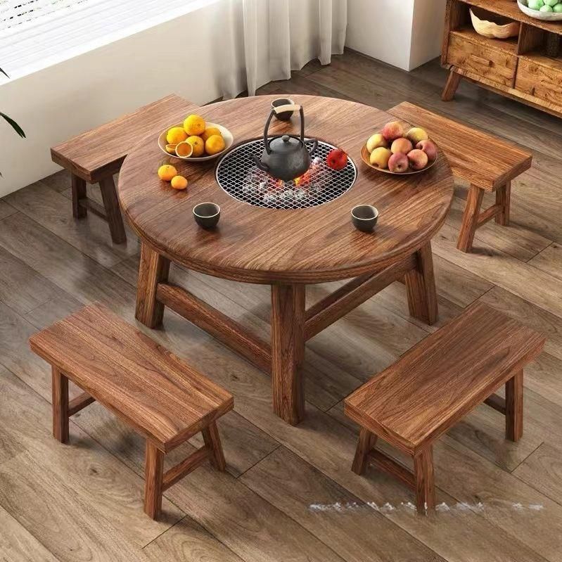 야외 원목테이블 화로 그릴 낮은 테이블 양꼬치 차탁자 철냄비 / 80x50cm - 상세 이미지 4