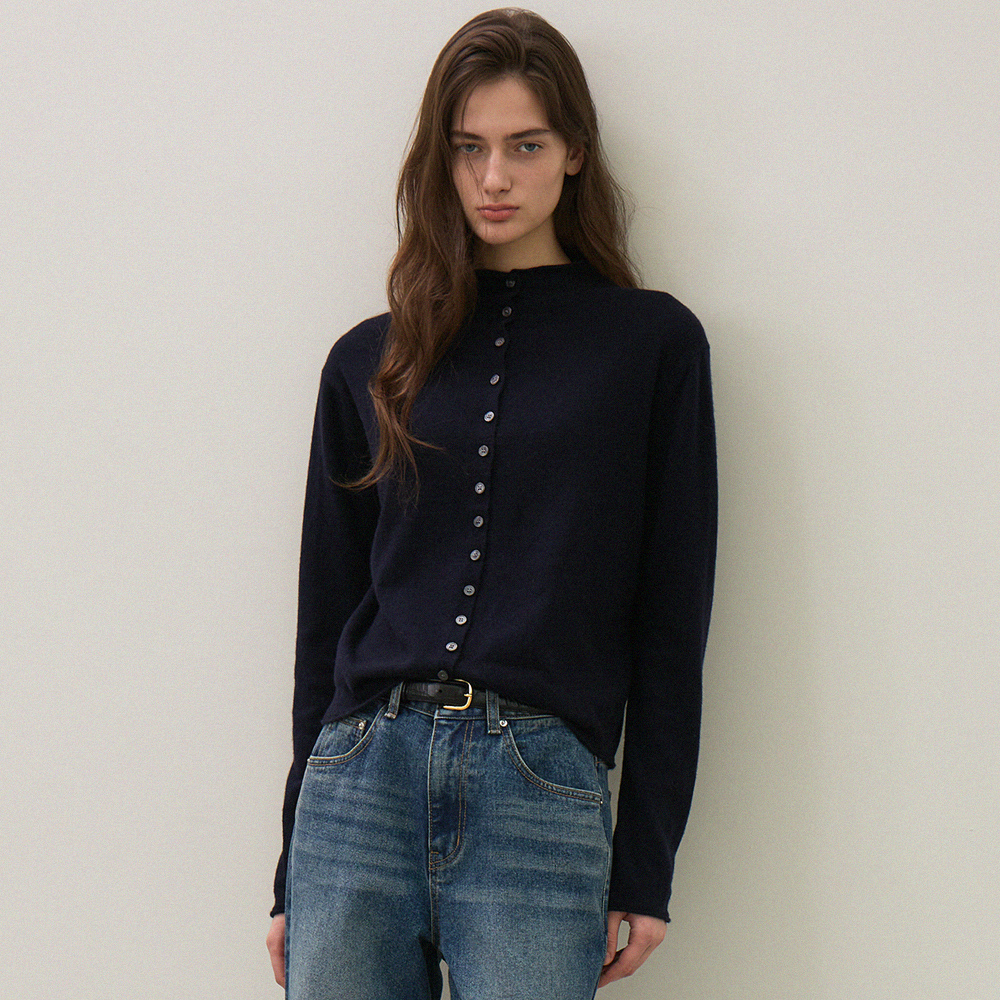 high-neck button-up knit cardigan (navy) - 메인 이미지