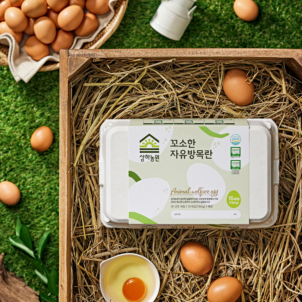 [난각번호 1번/네이버 단독] 상하농원 꼬소한 자유 방목 무항생제 유정란 15구 2세트 (총 30구) (꼬소자유란)_냉장 [N포인트 포토리뷰 500원]