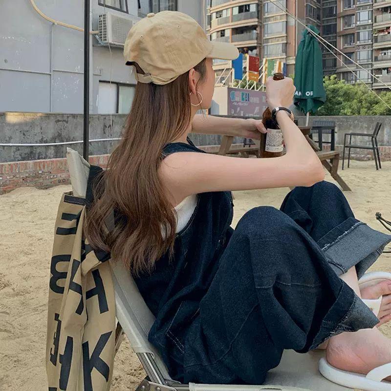 데님 멜빵바지 점프수트 빅사이즈 오버핏 멜빵 여름 상품 이미지