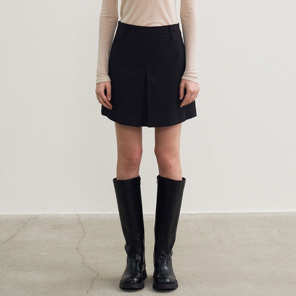 inverted pleat mini skirt (black) - 상품 이미지
