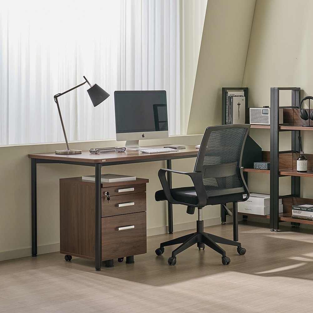 티에스퍼니처 두로 LPM 베이직 서재 데스크 1600x800mm, 블랙+라운드/라이트월넛 - 상세 이미지 5