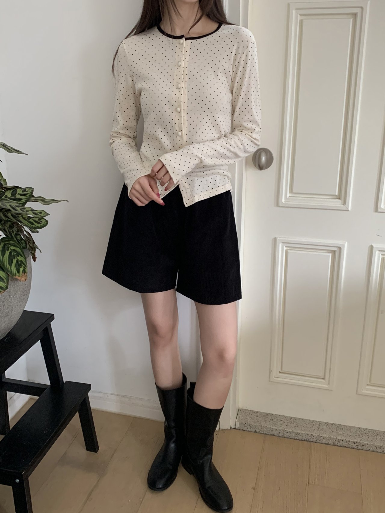 가을 여자 코듀로이 골덴 4부 5부 밴딩 반바지 버뮤다 - 상세 이미지 4