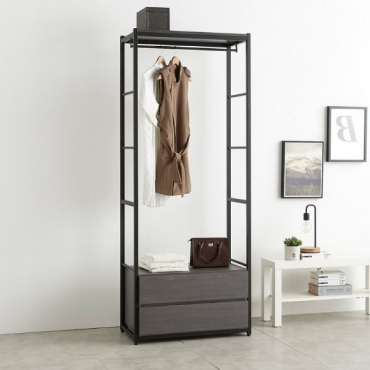 가구산책 그레이 4804 2단서랍 수납 철제선반 행거시스템장 RV949