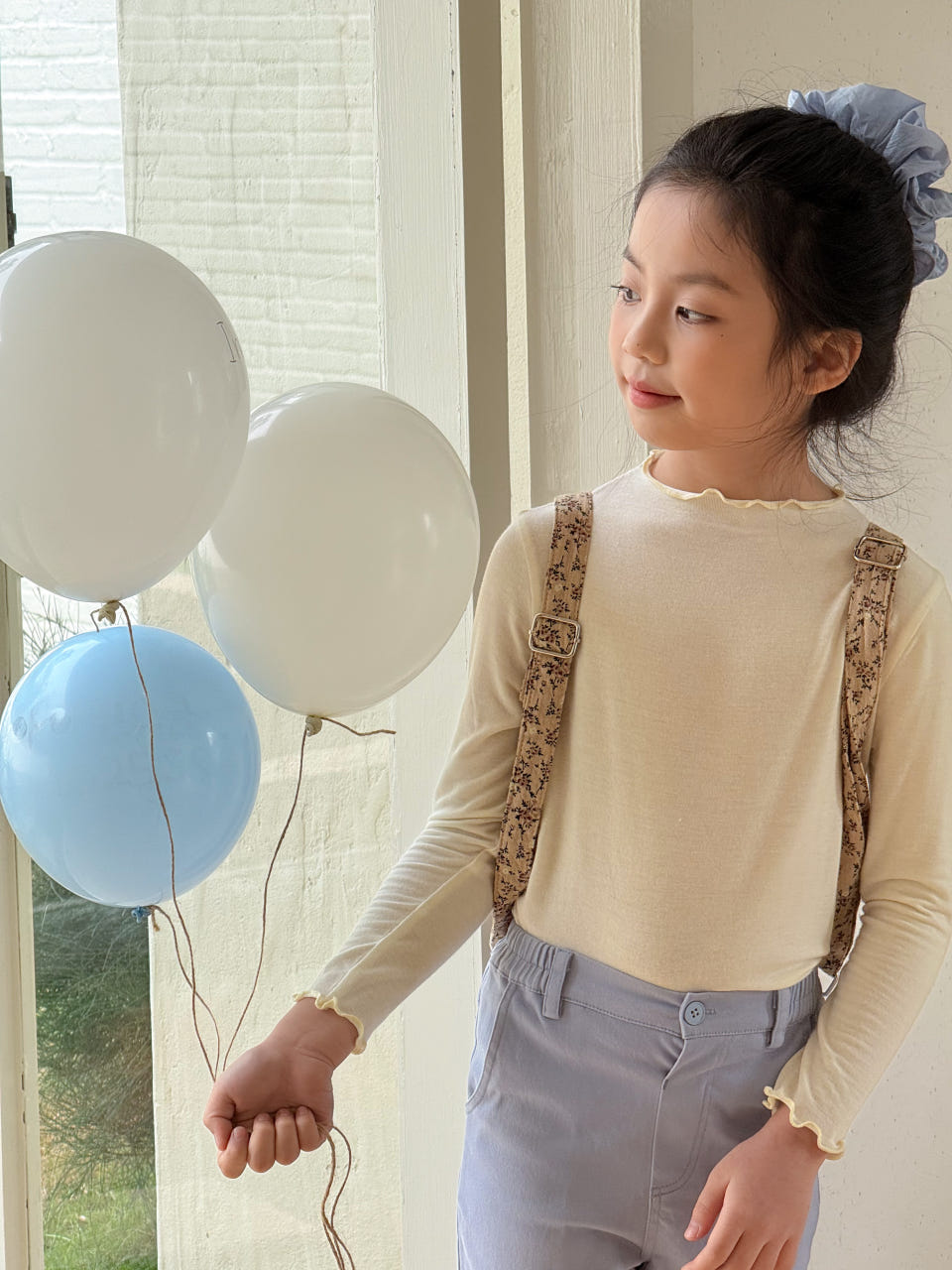 Irene's Closet 인터록 프릴 쿨링 긴팔 티셔츠 유아 주니어 봄 간절기