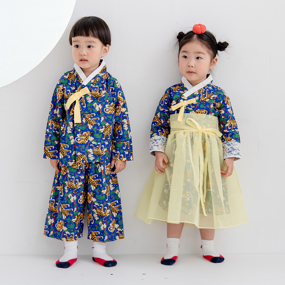 전통무늬 생활한복 호작도블루 제품 이미지