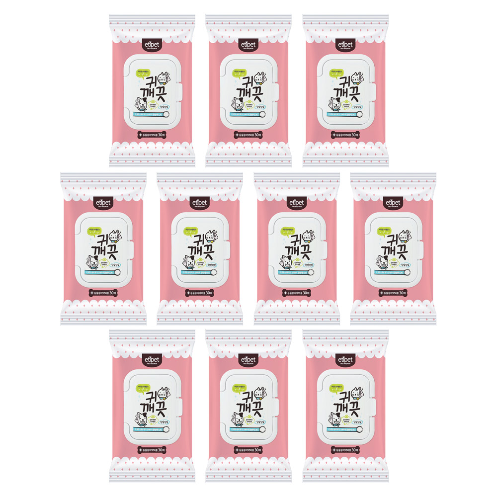 에티펫 강아지물티슈 귀 깨끗 티슈 30매, 10팩 - 상품 이미지