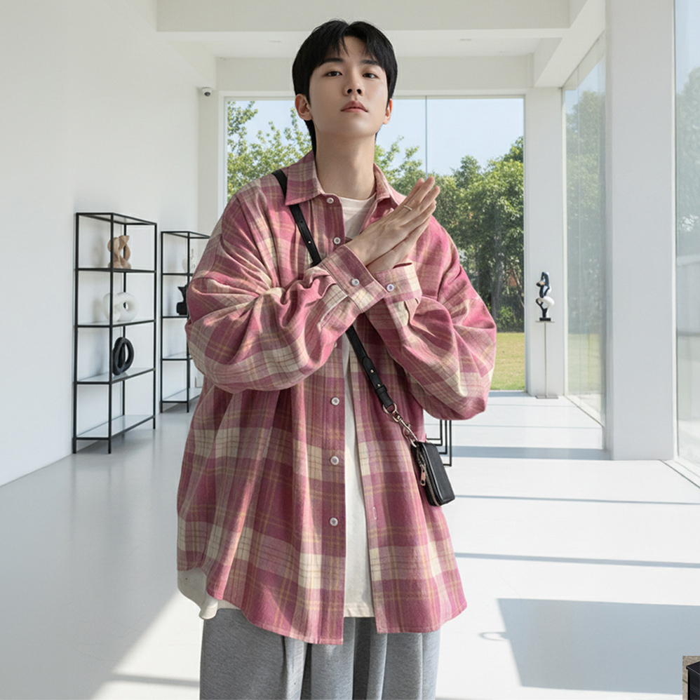 1+1 남자체크남방 남자오버핏셔츠 - 상세 이미지 5