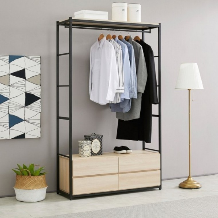 가구산책 네츄럴 4124 2단서랍 수납 철제선반 행거시스템장 RV972