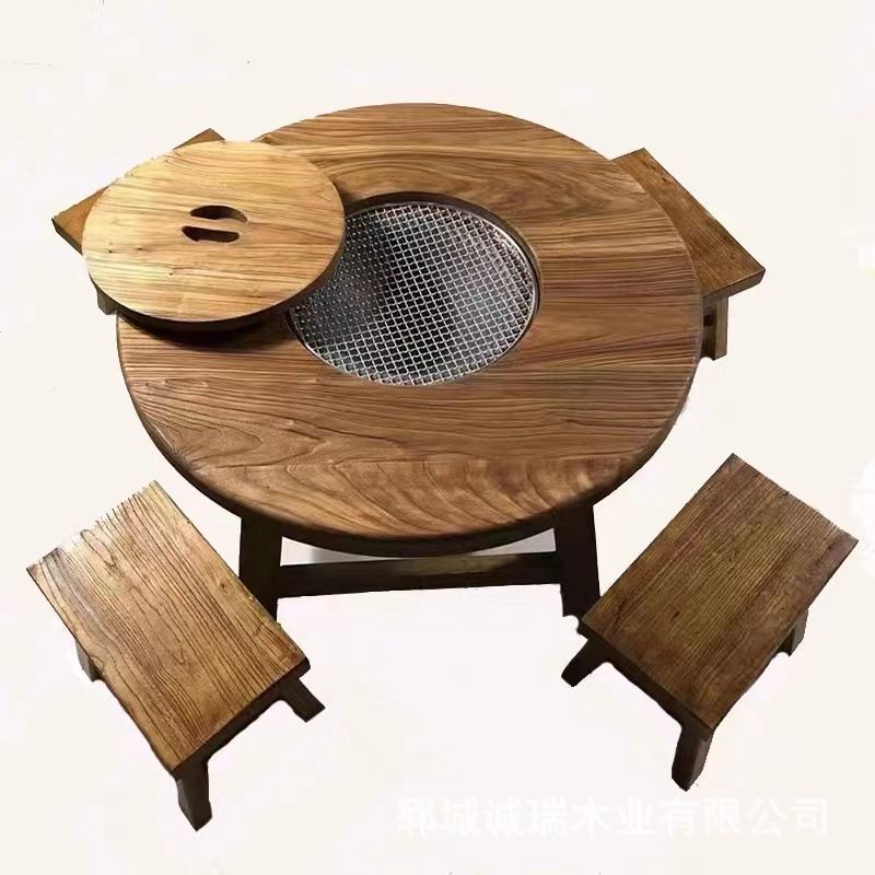 야외 원목테이블 화로 그릴 낮은 테이블 양꼬치 차탁자 철냄비 / 80x50cm - 상세 이미지 5