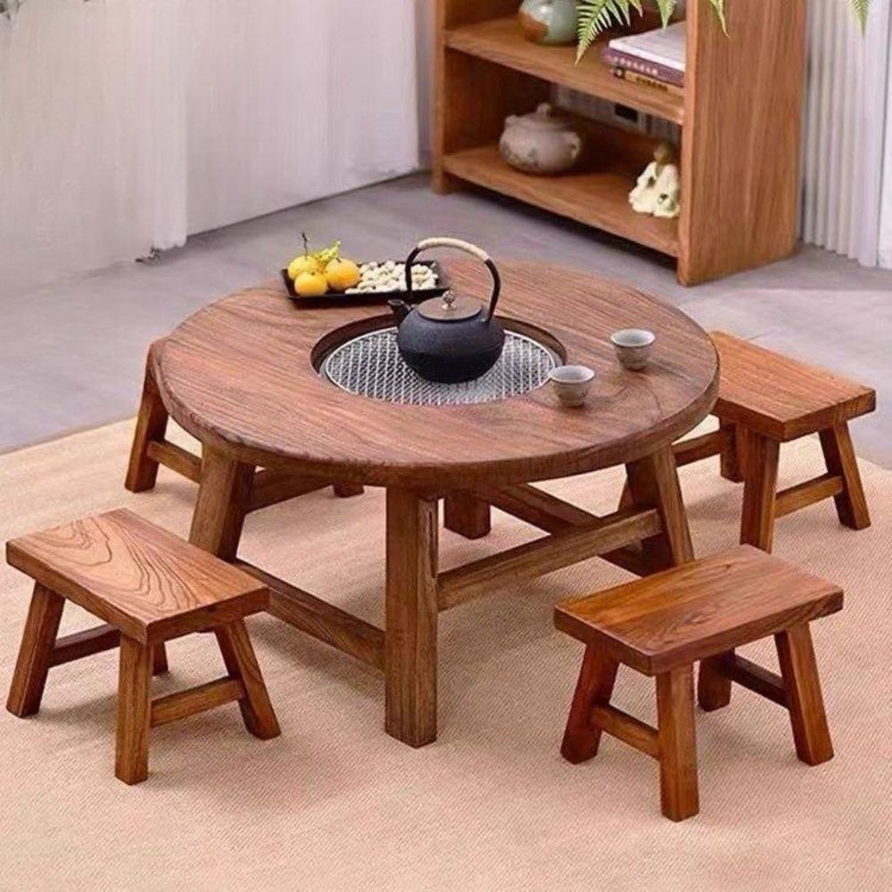 빈티지 티테이블 화로대 차탁자 일본식 낮은 테이블 철냄비 80x70cm