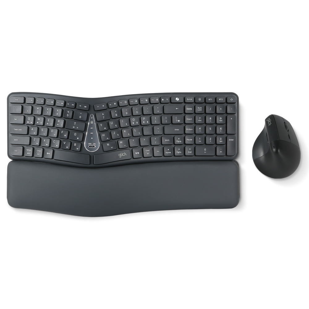 지클릭커 오피스프로 에르고M 무선 인체공학 키보드 버티컬 마우스 세트 EMK400 블랙