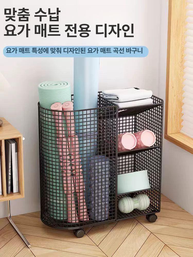 요가매트 트롤리 보관 수납함 정리대 수납 정리 운동기구 다용도 이동식 요가 장비 화이트 바퀴 달린 업그레이드된농구스탠드 - 상세 이미지 2